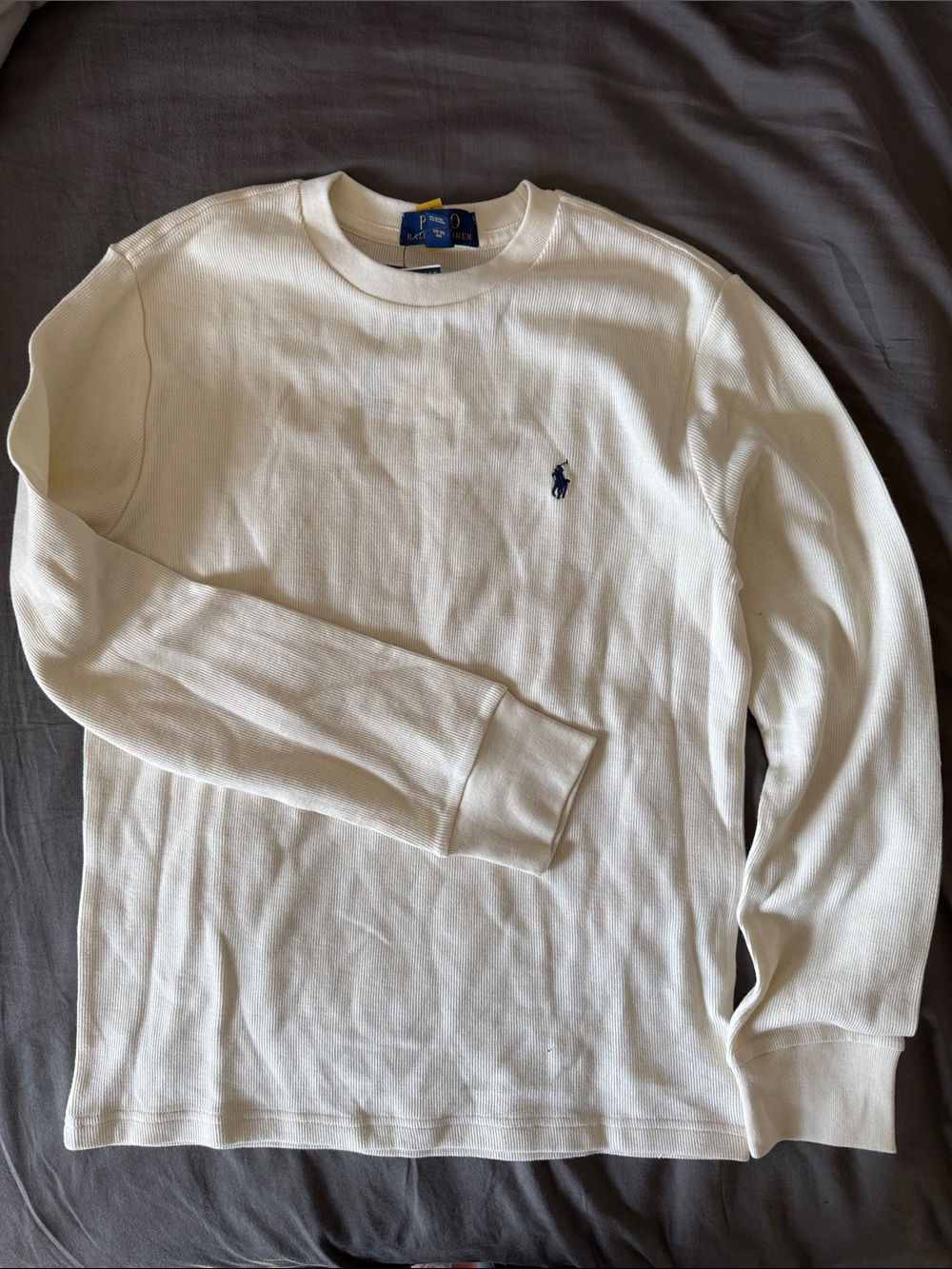 Ralph Lauren Cream Long Sleeve Tee with Navy Pony